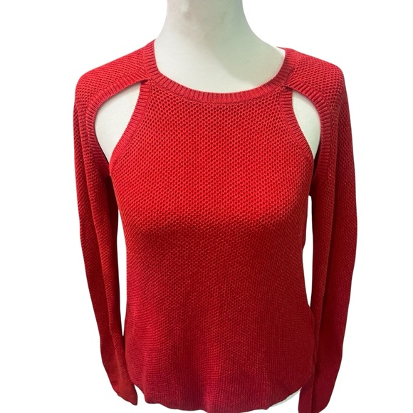 Carven Red Cut Out Waffle Knit Cotton  Sweater Size Medium - Picture 1 of 7